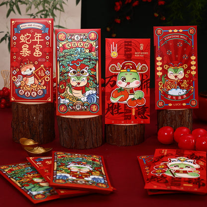 [Pack of 12] New Year of the Snake New Spring Festival Creative Hot Stamping Red Packet Cartoon Red Envelope Bags