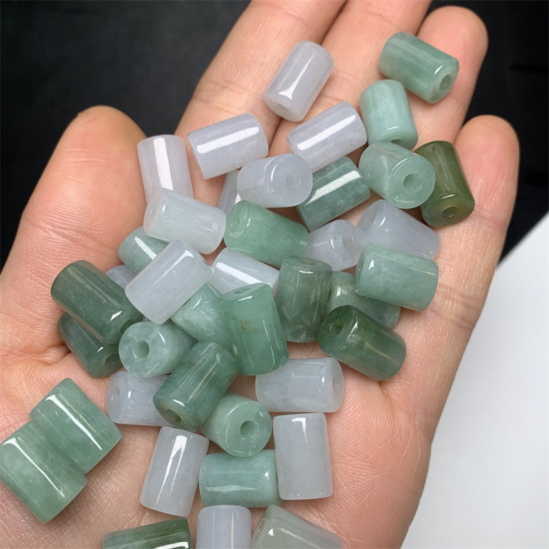 Burmese jadeite jade Lutong loose beads Bean green ice white Lutong loose beads Jade accessories = (1 piece)