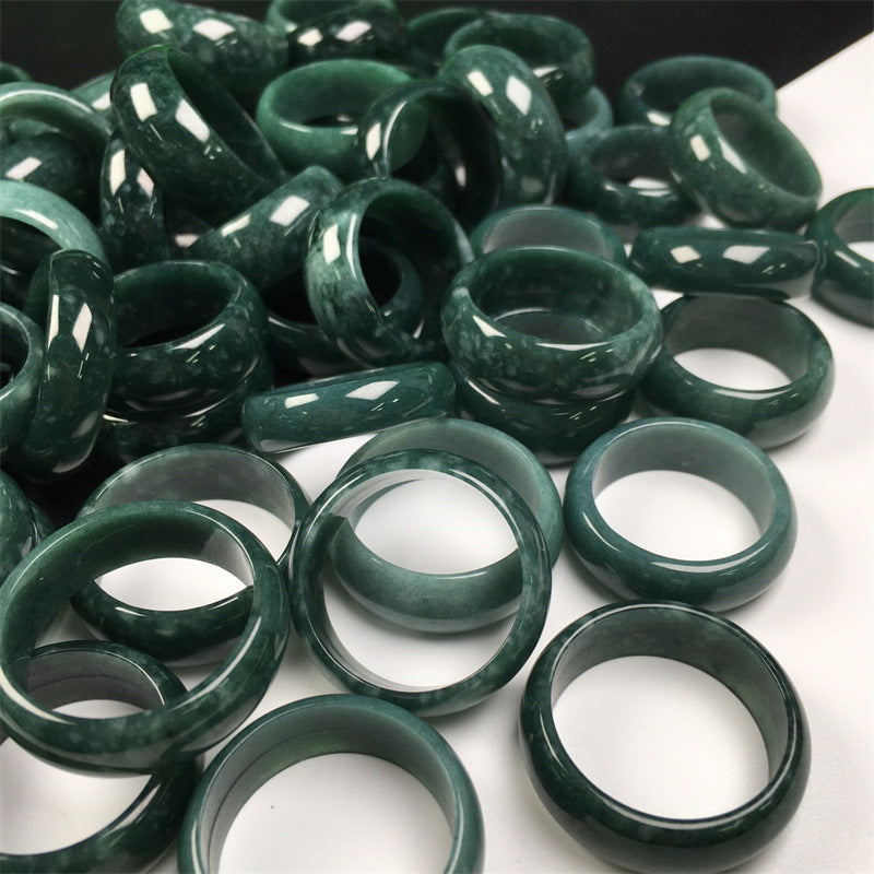 Jade A grade jade jade blue water dangerous material ring jadeite men and women couple jadeite ring (1 piece)