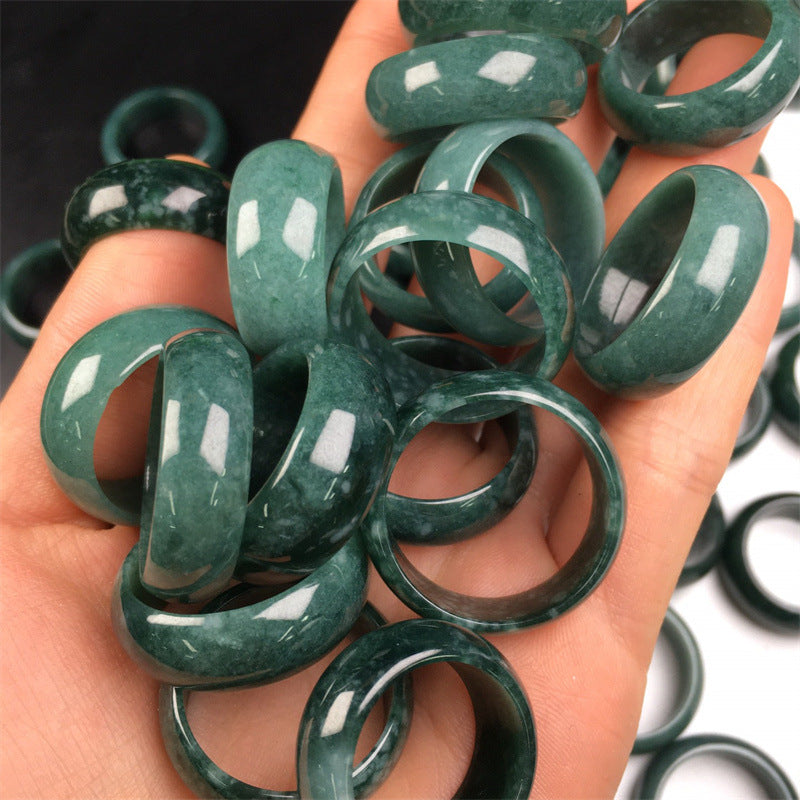 Jade A grade jade jade blue water dangerous material ring jadeite men and women couple jadeite ring (1 piece)