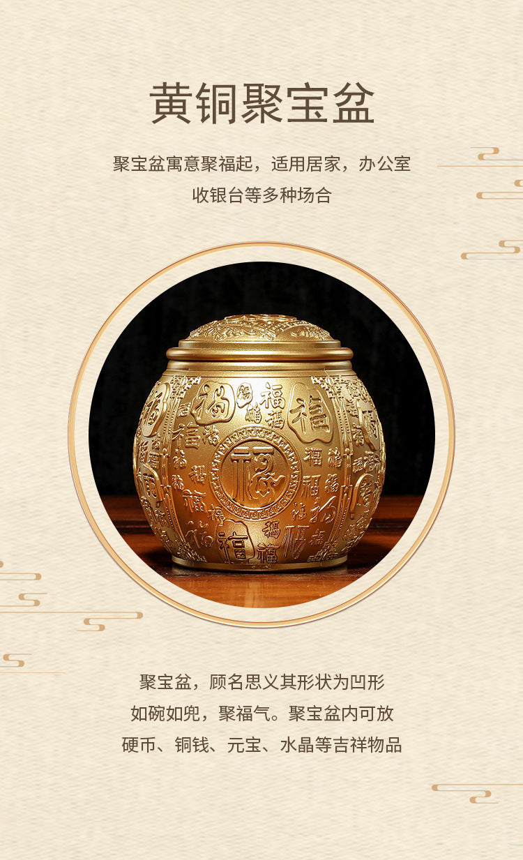 Brass Baifu cornucopia tea can with lid rice jar office small ornaments study decoration opening gift