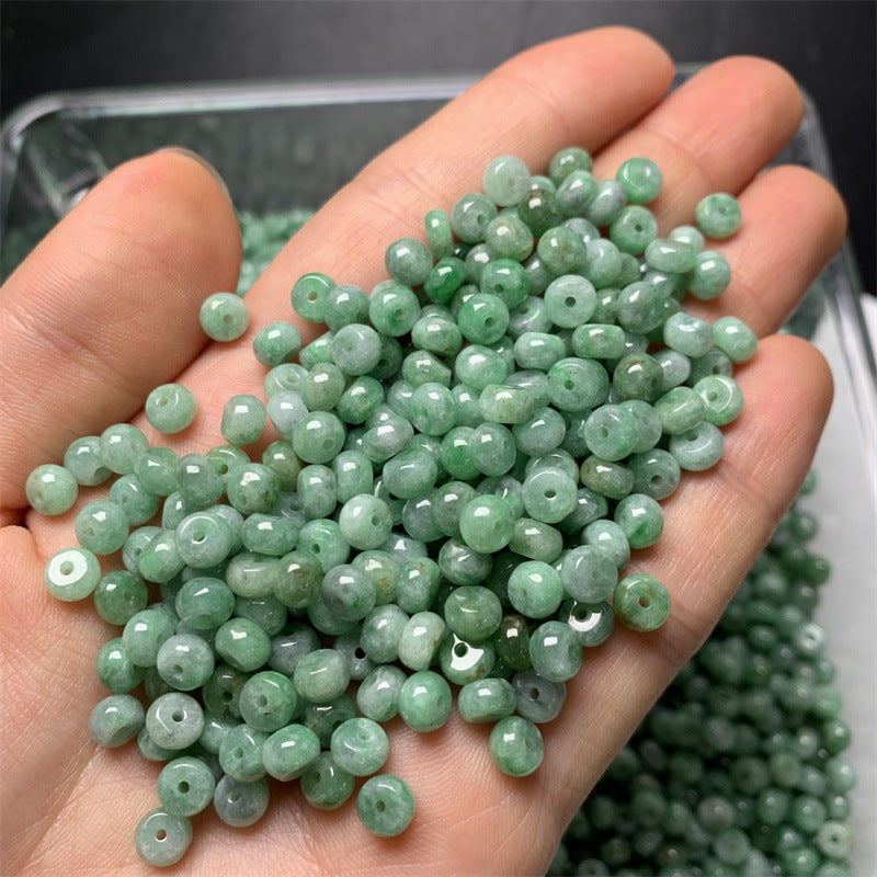 Jadeite A-grade bean green abacus beads loose beads Myanmar Laokeng ice waxy bean green bean separator bracelet necklace separator beads wholesale jade accessories (1 piece)