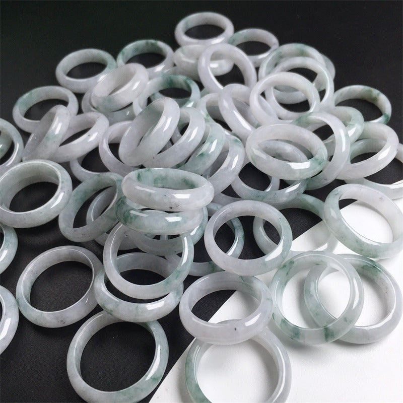 Burmese jade A grade round jade ring accessories ice floating flower ring circle ice floating blue flower ring men and women style jade ring (1 piece)