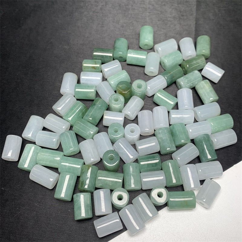 Burmese jadeite jade Lutong loose beads Bean green ice white Lutong loose beads Jade accessories = (1 piece)