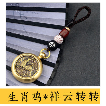 Rotating hand-held ornaments of the twelve zodiac animals, copper play decompression artifact keychain play pendant