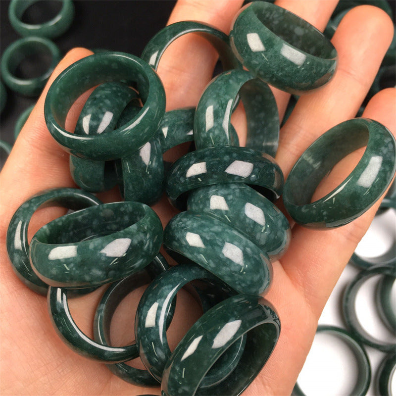 Jade A grade jade jade blue water dangerous material ring jadeite men and women couple jadeite ring (1 piece)