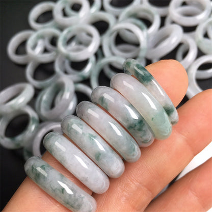 Burmese jade A grade round jade ring accessories ice floating flower ring circle ice floating blue flower ring men and women style jade ring (1 piece)