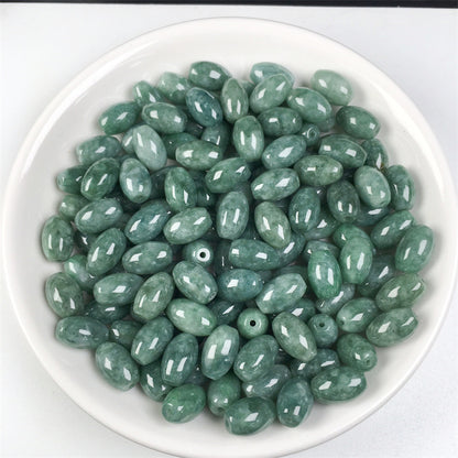 Jade a goods bean green long beads drum beads rice beads jade hand-woven diy bracelet hand string finished loose beads accessories goods jade accessories (1)