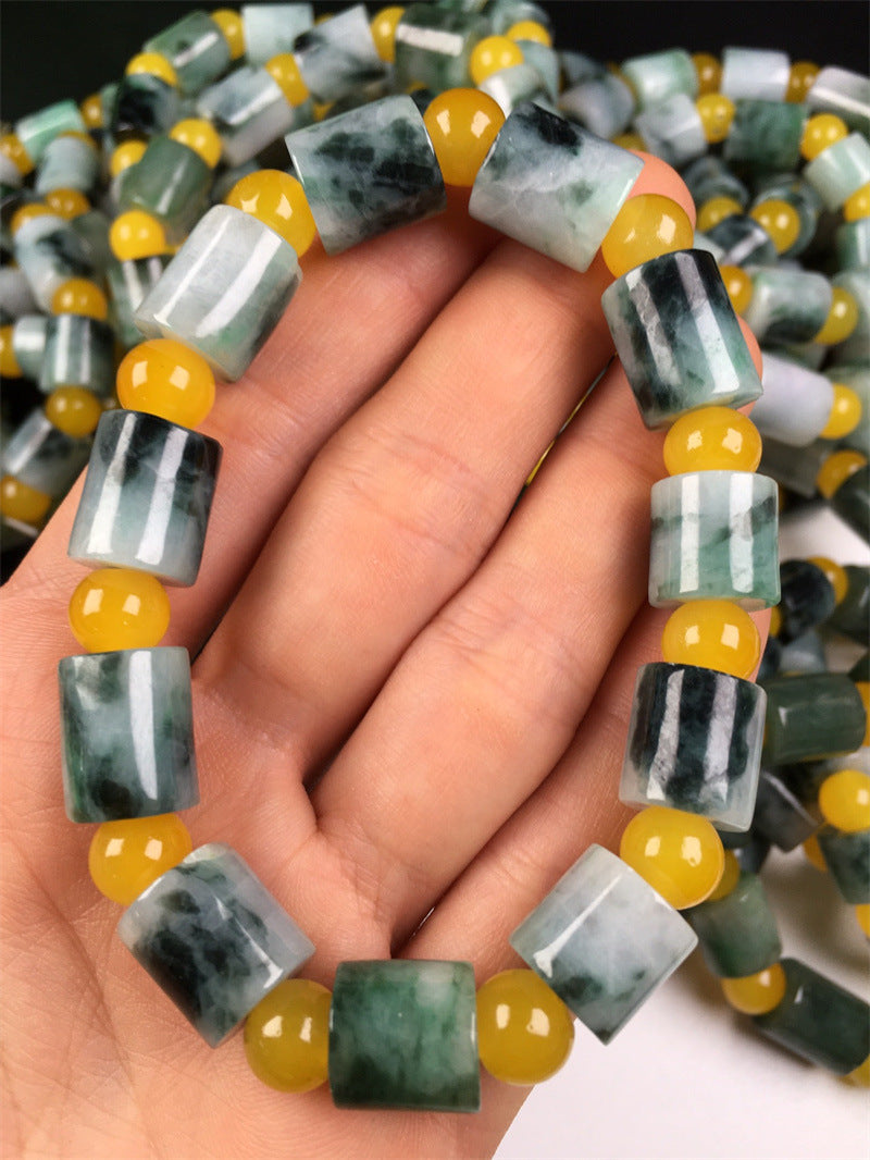 Burmese jade A-grade bracelets with high-waving colors, passepartout bracelets, jade bracelets, bucket beads bracelets, jadeite accessories (1 piece)