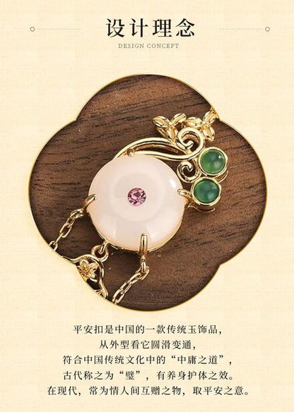 CP86 Imitation Hetian Jade Ping An Buckle Chinese Style Earrings