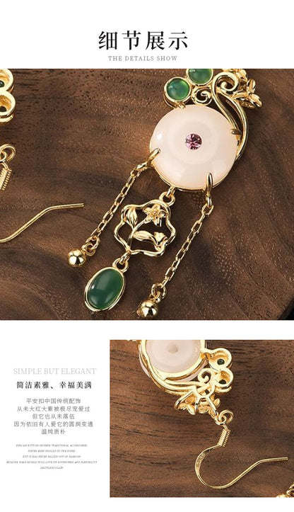 CP86 Imitation Hetian Jade Ping An Buckle Chinese Style Earrings