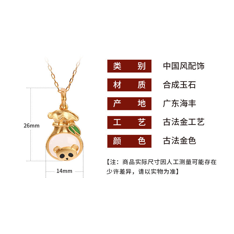 CP806 Panda Bamboo Lucky Bag Necklace Ancient Gold-plated Imitation Jade Ancient Style Ornament/1