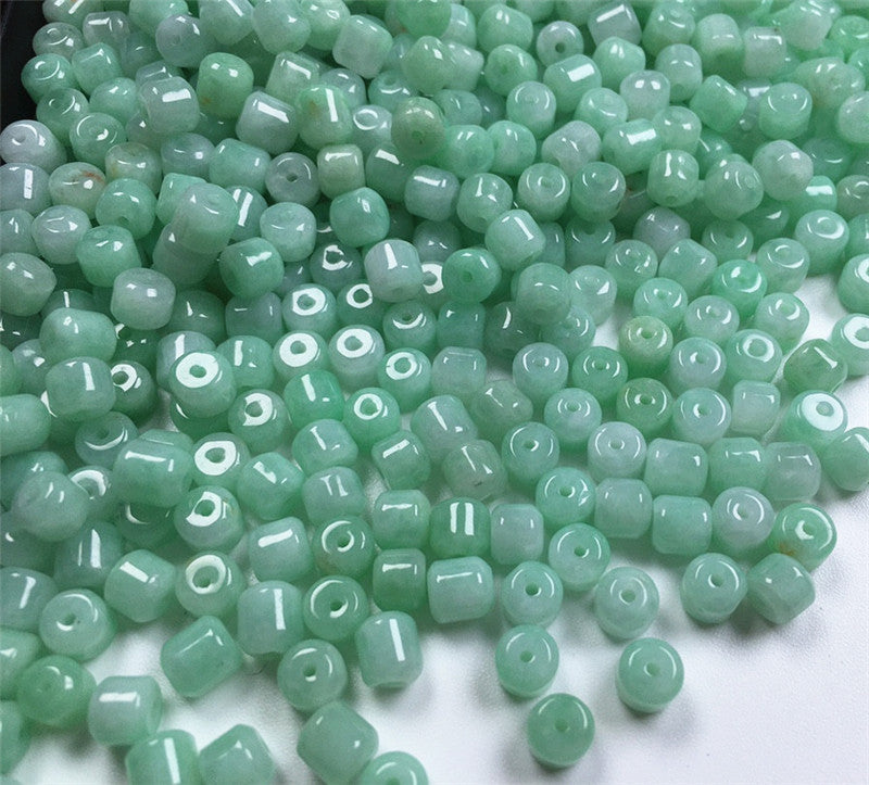 F195 Burmese jade A goods old type bead barrel bead drum bead jade accessories = (1 pack of 50 pieces)