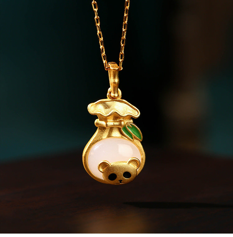 CP806 Panda Bamboo Lucky Bag Necklace Ancient Gold-plated Imitation Jade Ancient Style Ornament/1