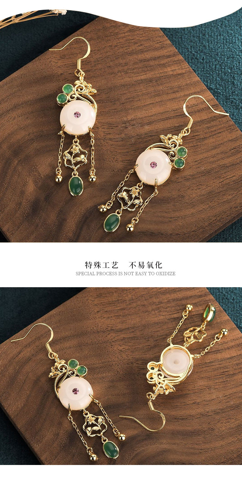 CP86 Imitation Hetian Jade Ping An Buckle Chinese Style Earrings