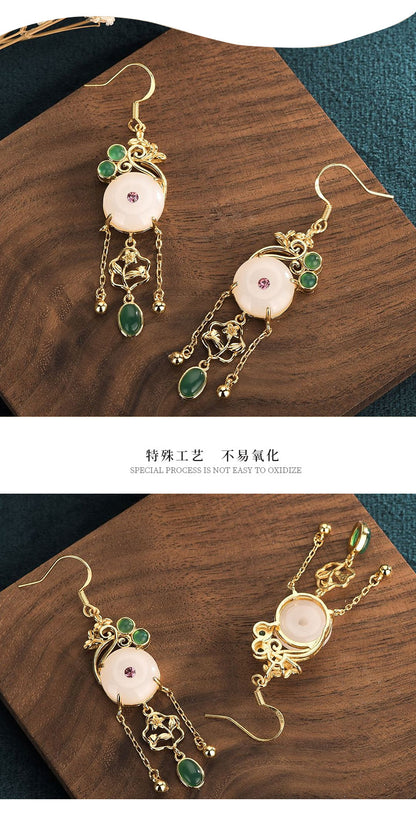 CP86 Imitation Hetian Jade Ping An Buckle Chinese Style Earrings