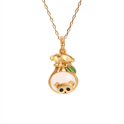 CP806 Panda Bamboo Lucky Bag Necklace Ancient Gold-plated Imitation Jade Ancient Style Ornament/1