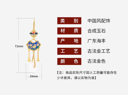 CP764琺琅彩保色鍍金如意平安扣仿玉石流蘇中國風耳環