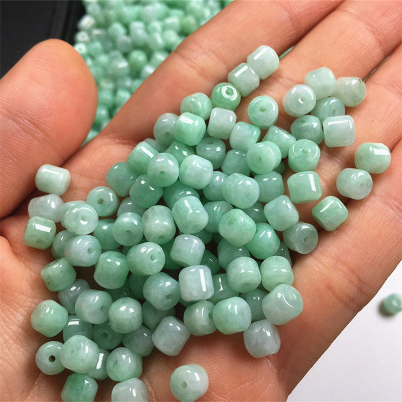 F195 Burmese jade A goods old type bead barrel bead drum bead jade accessories = (1 pack of 50 pieces)