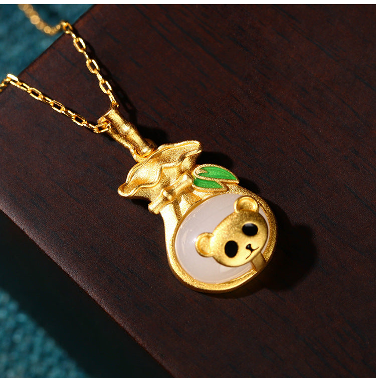 CP806 Panda Bamboo Lucky Bag Necklace Ancient Gold-plated Imitation Jade Ancient Style Ornament/1