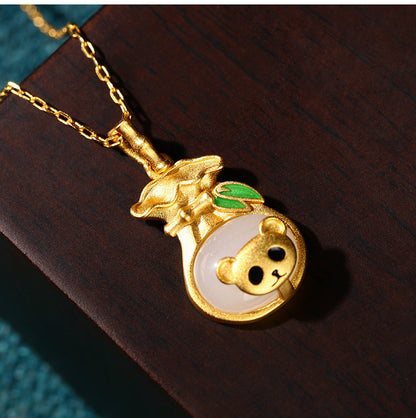 CP806 Panda Bamboo Lucky Bag Necklace Ancient Gold-plated Imitation Jade Ancient Style Ornament/1