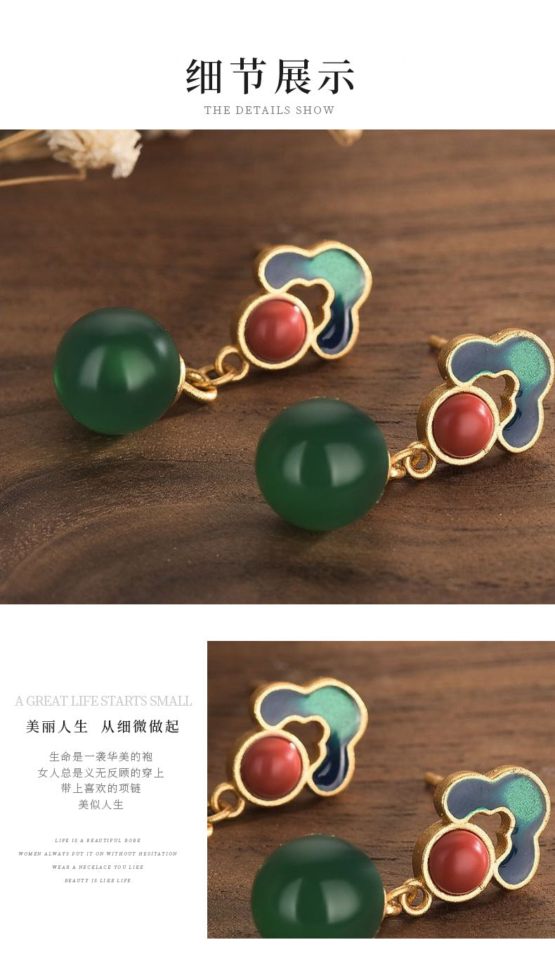 CP83 antique enamel colored copper gold-plated retro palace burnt blue beads Chinese style earrings