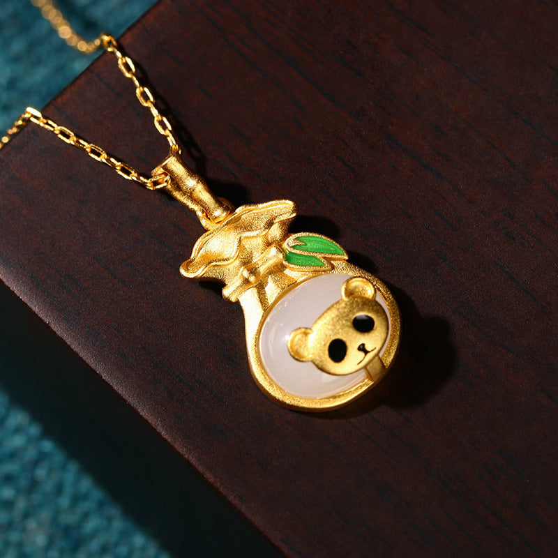 CP806 Panda Bamboo Lucky Bag Necklace Ancient Gold-plated Imitation Jade Ancient Style Ornament/1