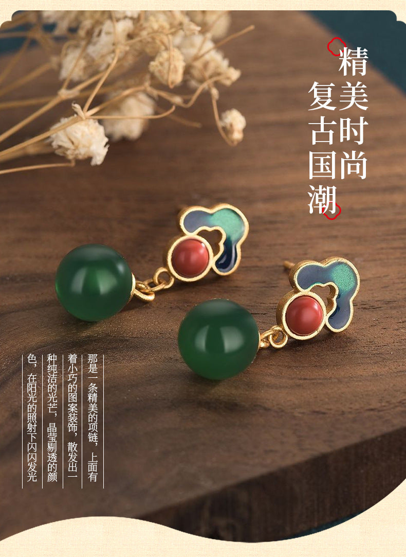 CP83 antique enamel colored copper gold-plated retro palace burnt blue beads Chinese style earrings