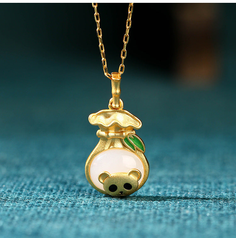 CP806 Panda Bamboo Lucky Bag Necklace Ancient Gold-plated Imitation Jade Ancient Style Ornament/1