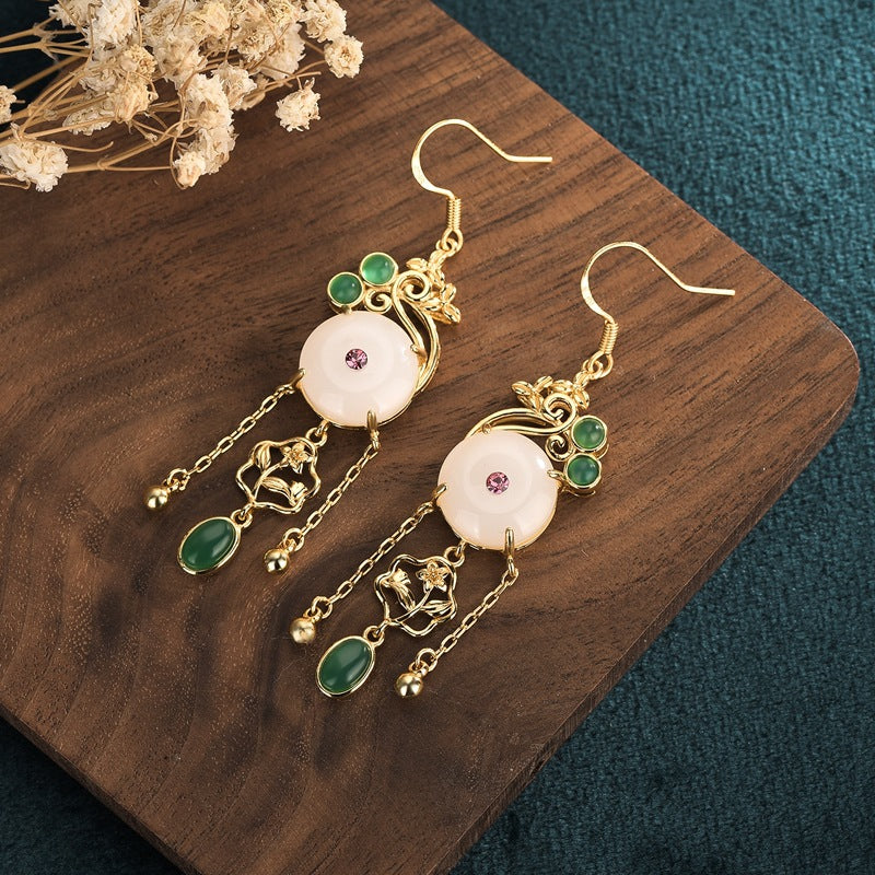 CP86 Imitation Hetian Jade Ping An Buckle Chinese Style Earrings