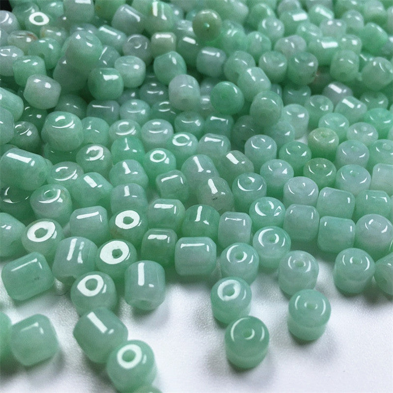 F195 Burmese jade A goods old type bead barrel bead drum bead jade accessories = (1 pack of 50 pieces)