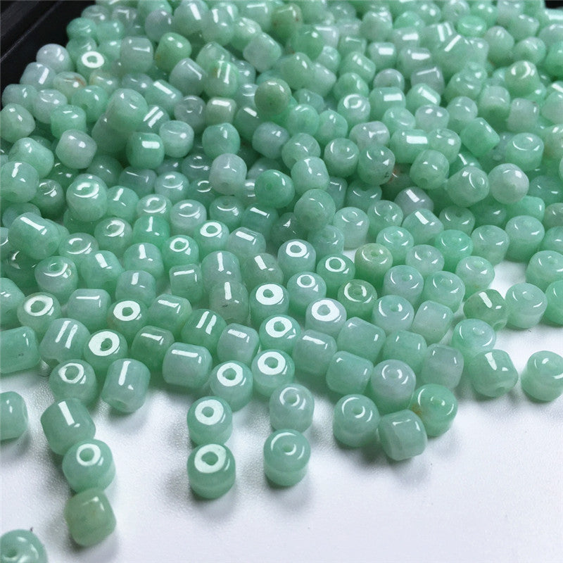 F195 Burmese jade A goods old type bead barrel bead drum bead jade accessories = (1 pack of 50 pieces)