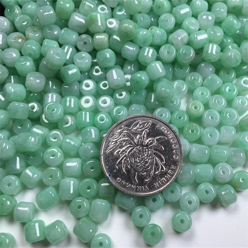 F195 Burmese jade A goods old type bead barrel bead drum bead jade accessories = (1 pack of 50 pieces)